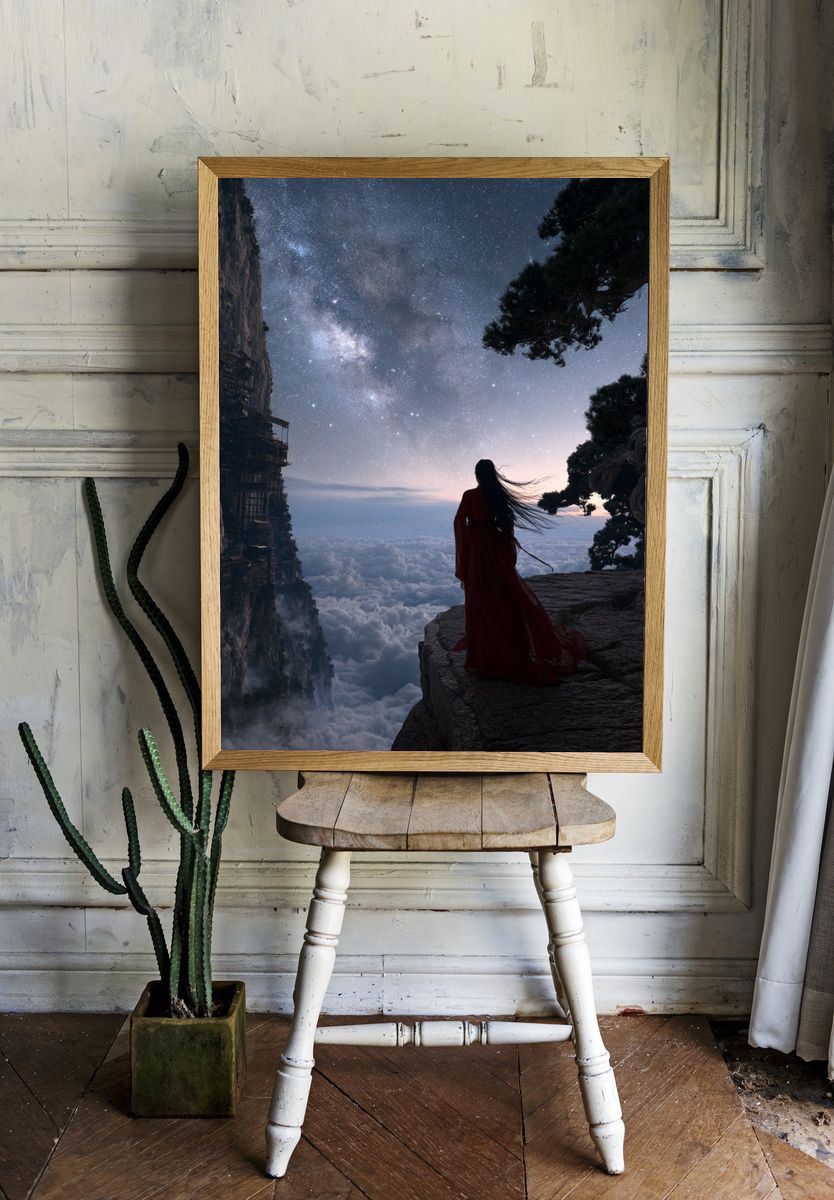 Celestial Cliff Wanderer Print. room preview