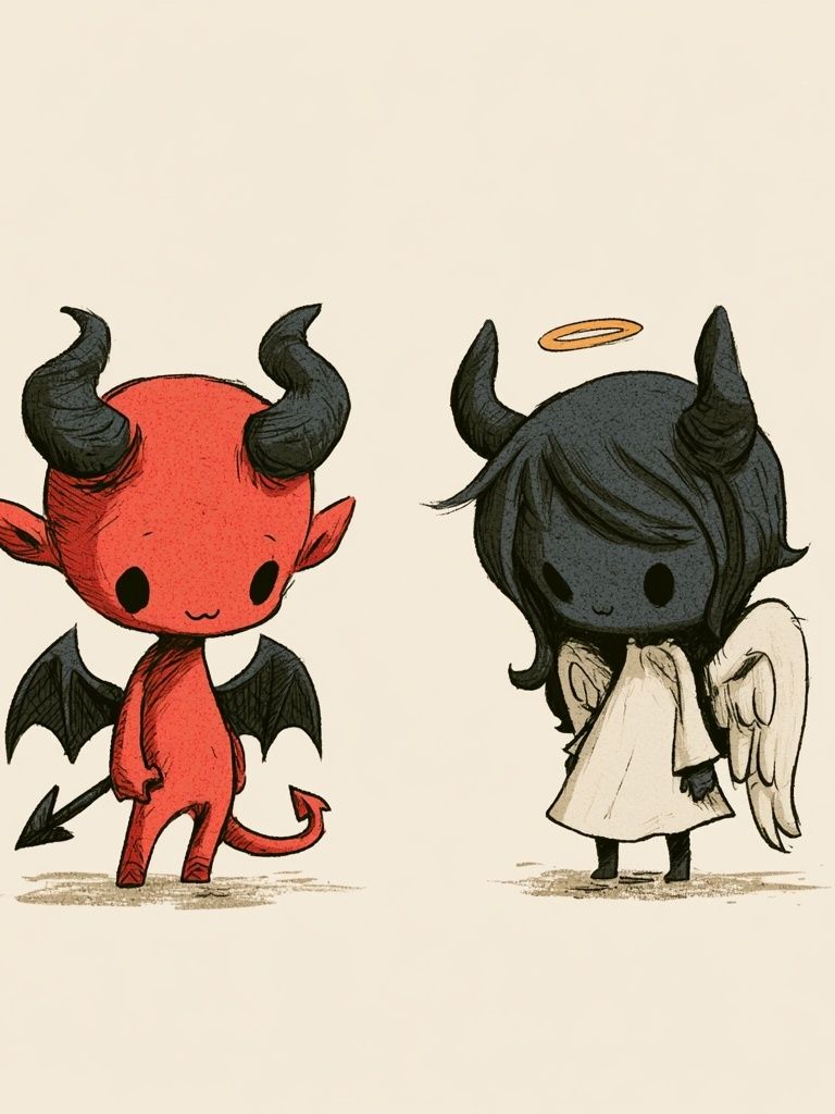 Cute Devil and Angel Illustration Poster. poster detail