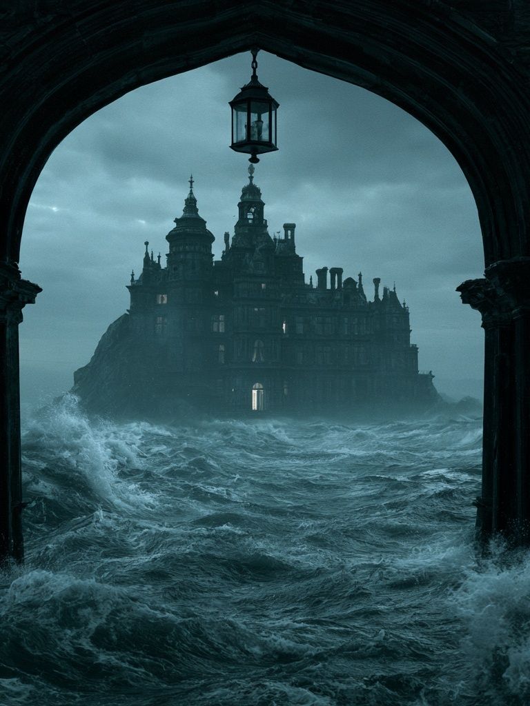 Stormy Seaside Castle Fantasy Print. poster — illustration art