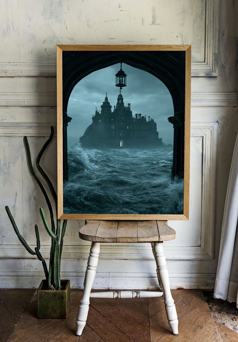 Stormy Seaside Castle Fantasy Print. — room view 1