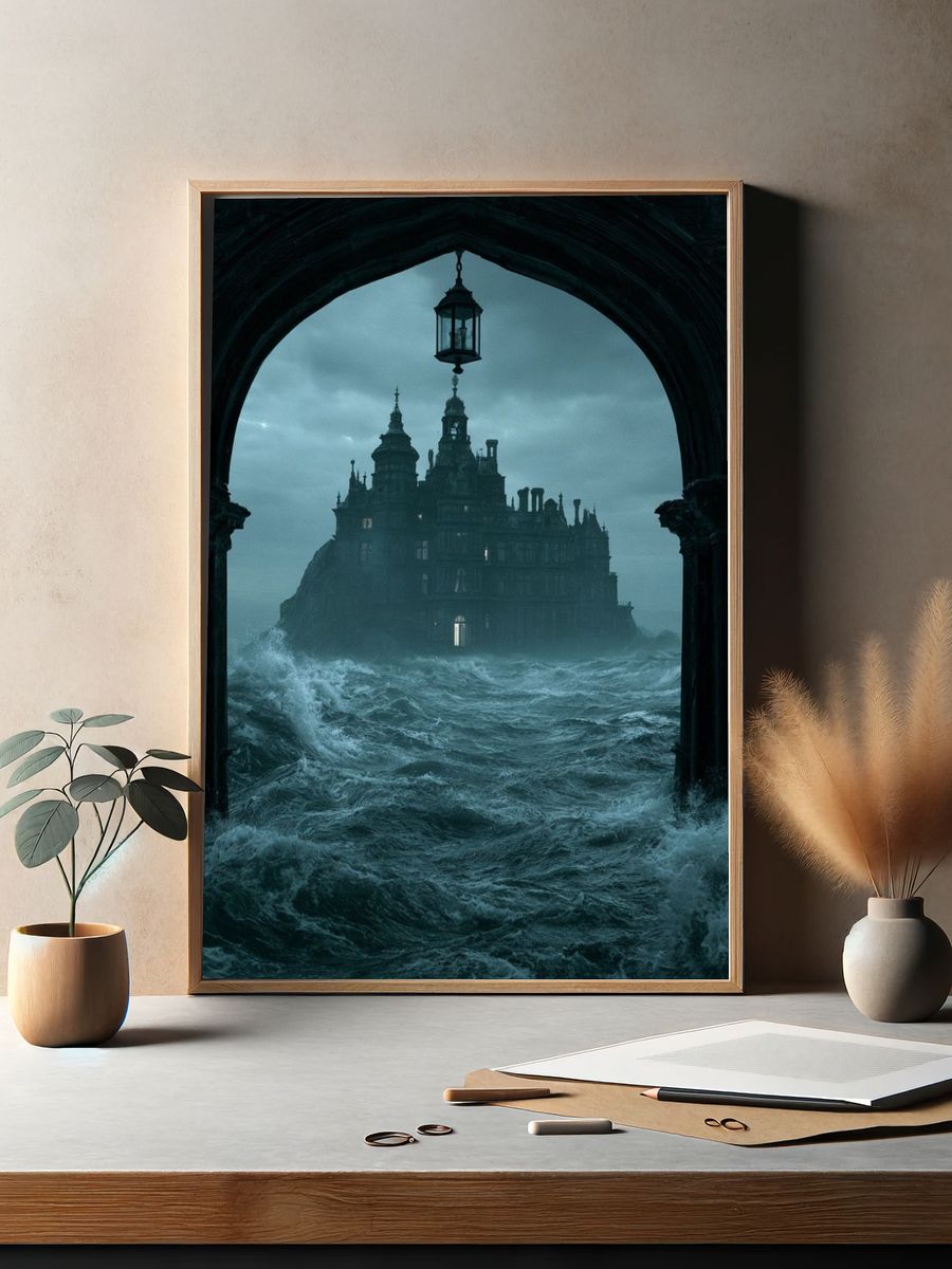 Stormy Seaside Castle Fantasy Print. — room view 2