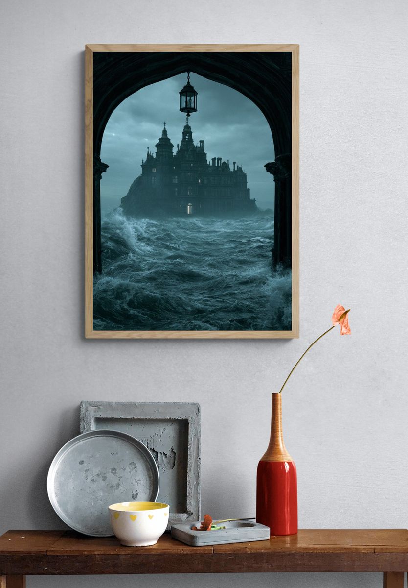 Stormy Seaside Castle Fantasy Print. — room view 3