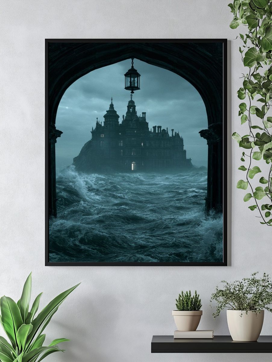 Stormy Seaside Castle Fantasy Print. — room view 4