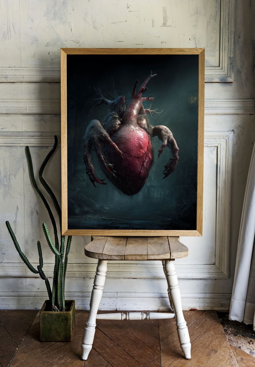 Creepy Heart Creature Horror Print. room preview