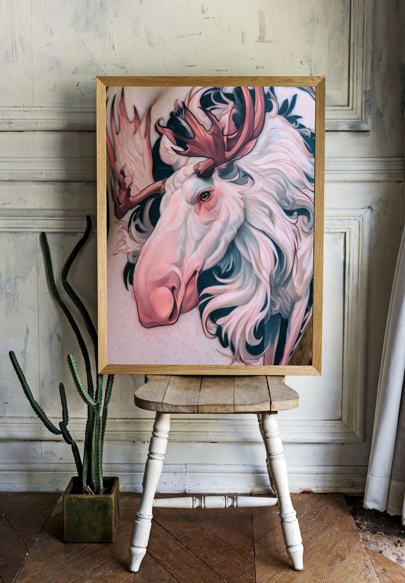White Unicorn Tattoo Illustration Poster. — room view 1