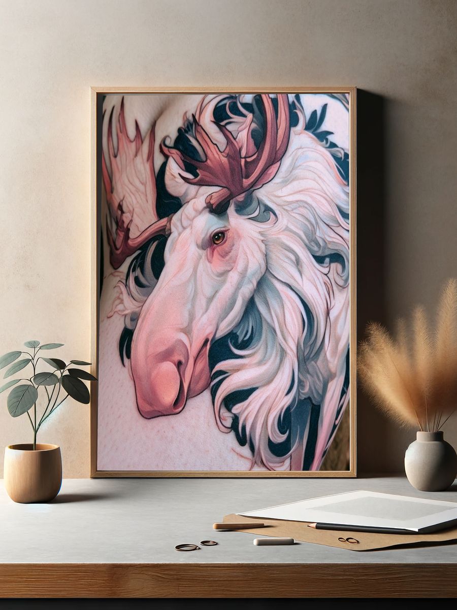 White Unicorn Tattoo Illustration Poster. — room view 2