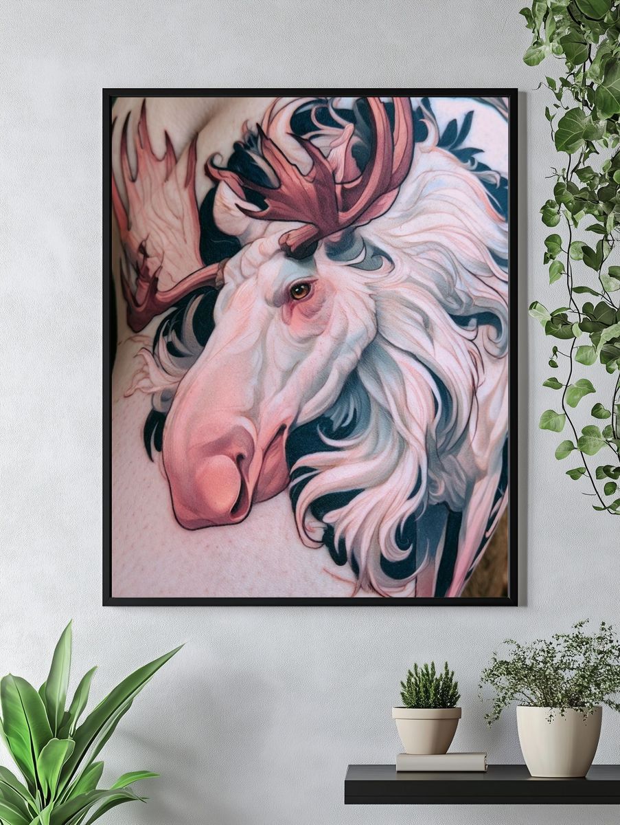 White Unicorn Tattoo Illustration Poster. — room view 4