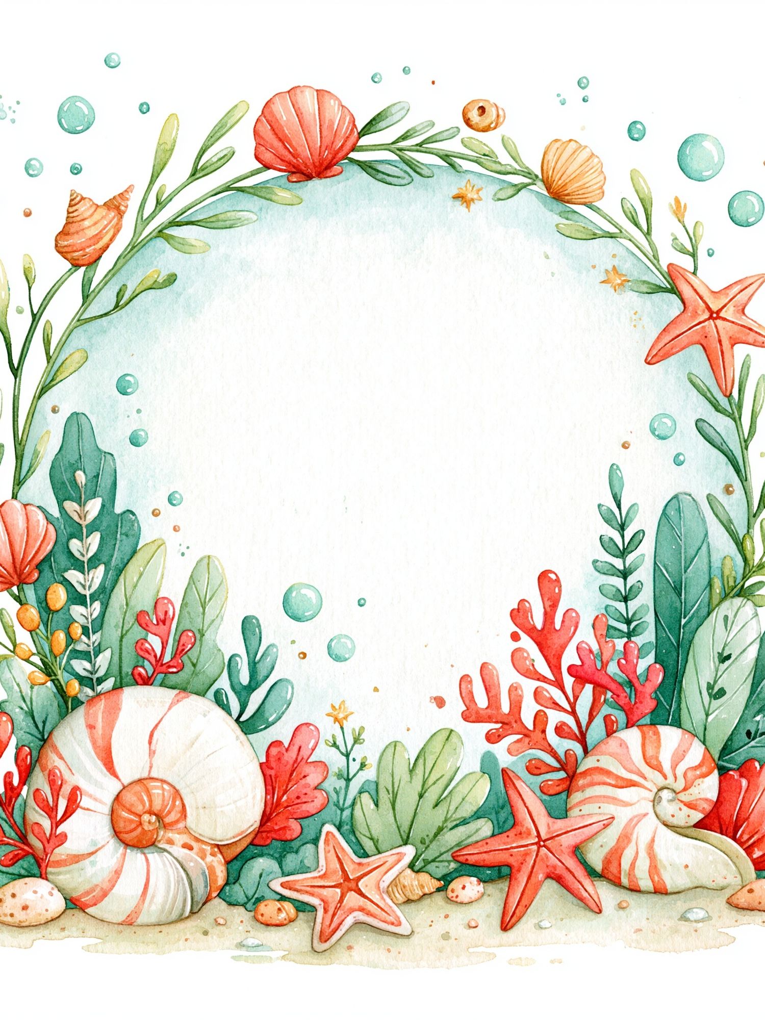 Seaside Shell Wreath Watercolor Poster. poster — illustration art