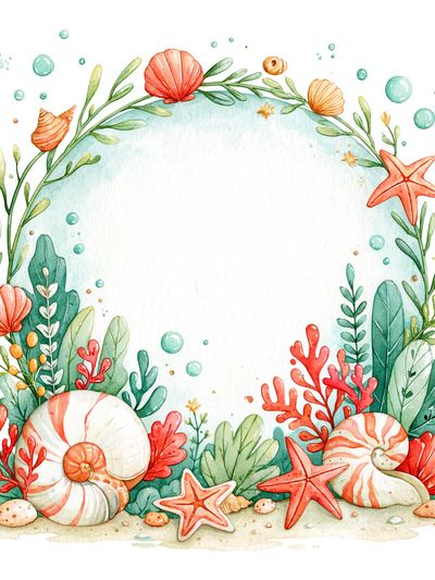 Seaside Shell Wreath Watercolor Poster.
