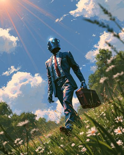 Robot in Meadow Sci-Fi Poster. poster