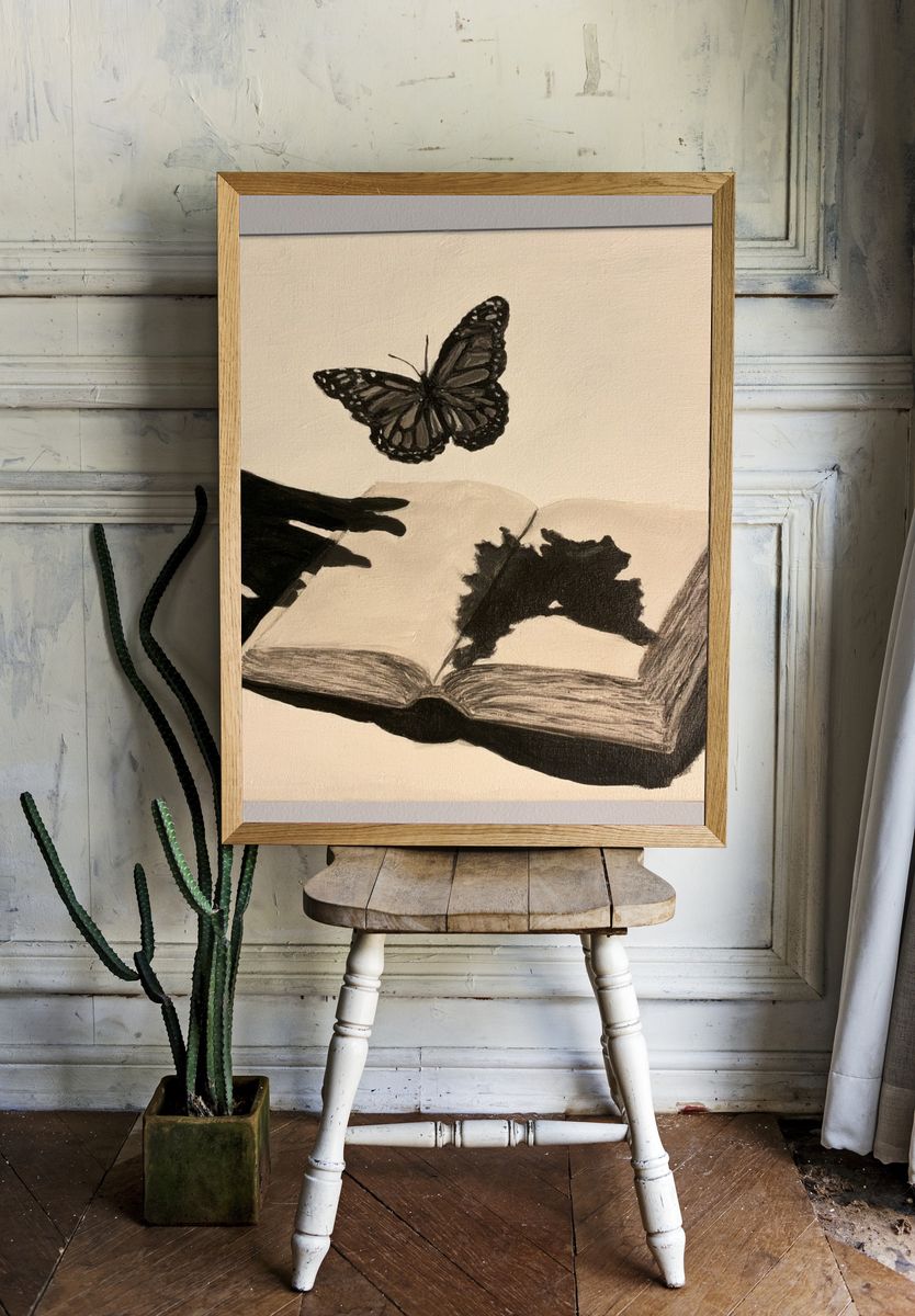 Butterfly and Open Book Illustration Poster. room preview