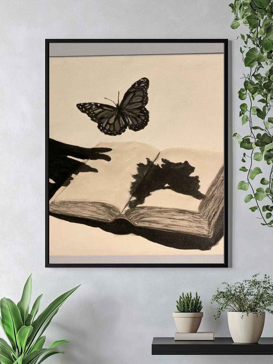 Butterfly and Open Book Illustration Poster. — room view 4