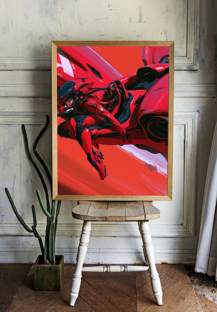 Red Mecha Rider Illustration Poster. — room view 1