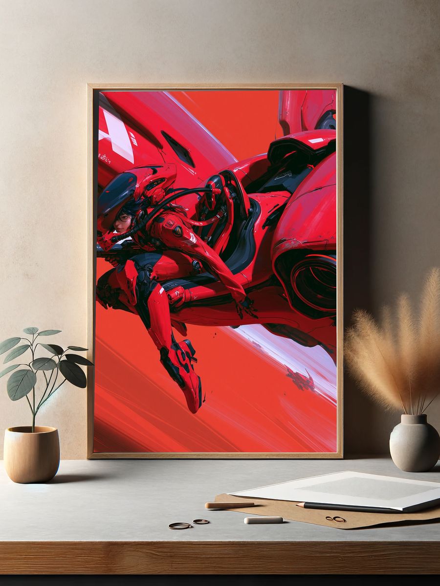 Red Mecha Rider Illustration Poster. — room view 2