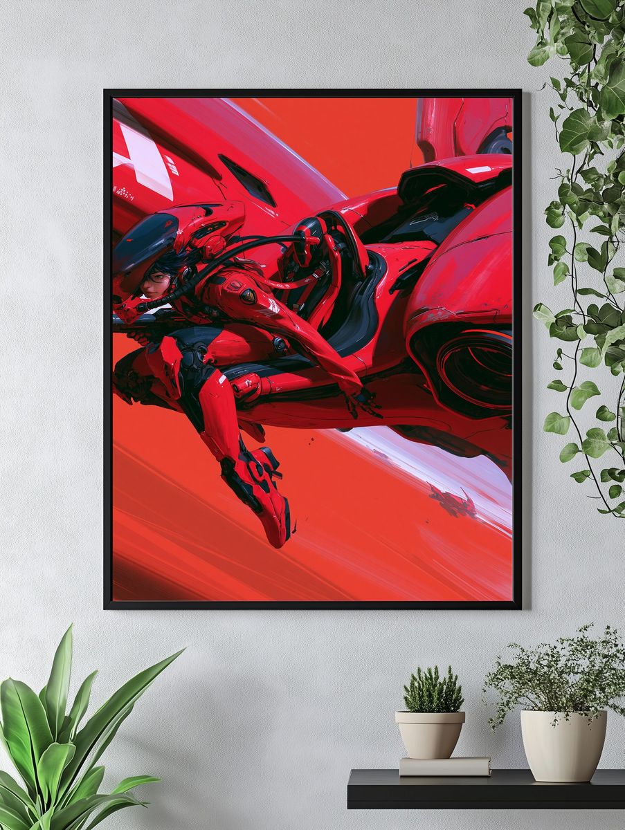 Red Mecha Rider Illustration Poster. — room view 4