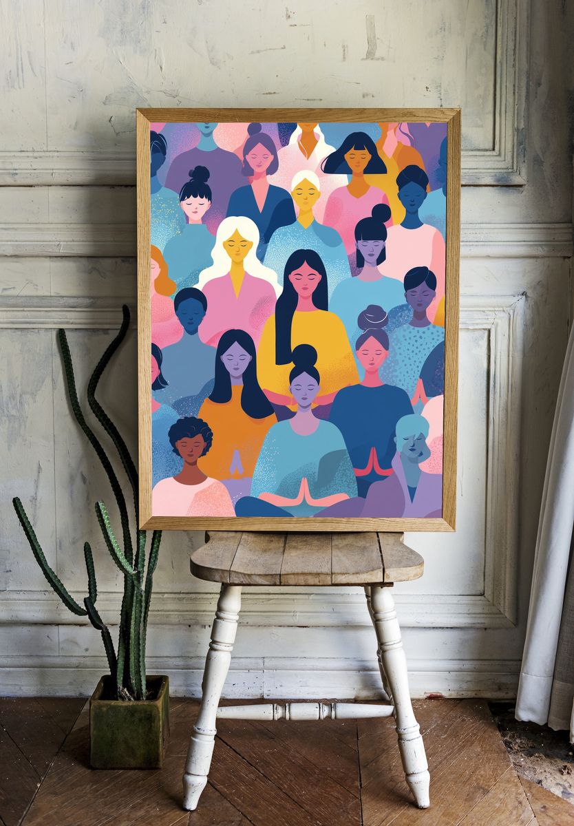 Meditation Women Illustration Poster. — room view 1