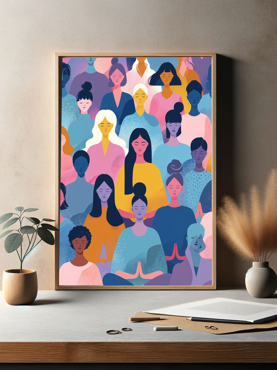 Meditation Women Illustration Poster. — room view 2