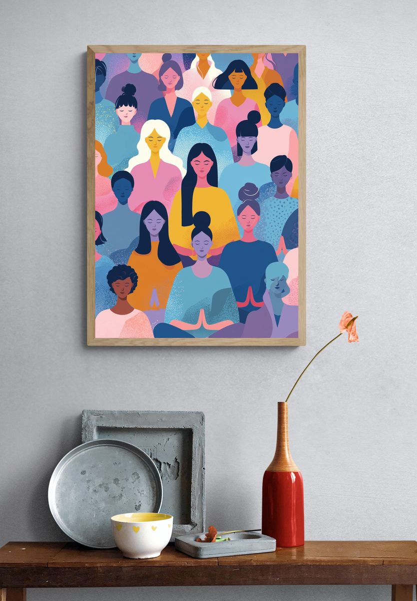 Meditation Women Illustration Poster. — room view 3