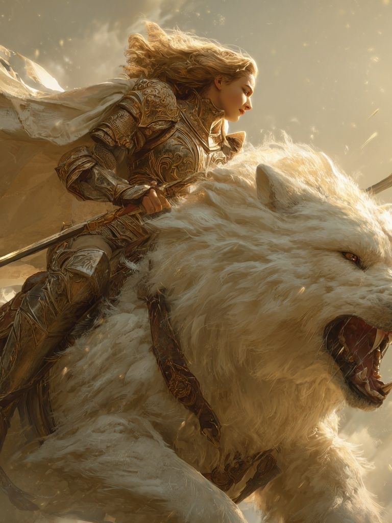 Warrior on White Bear Fantasy Print. poster detail