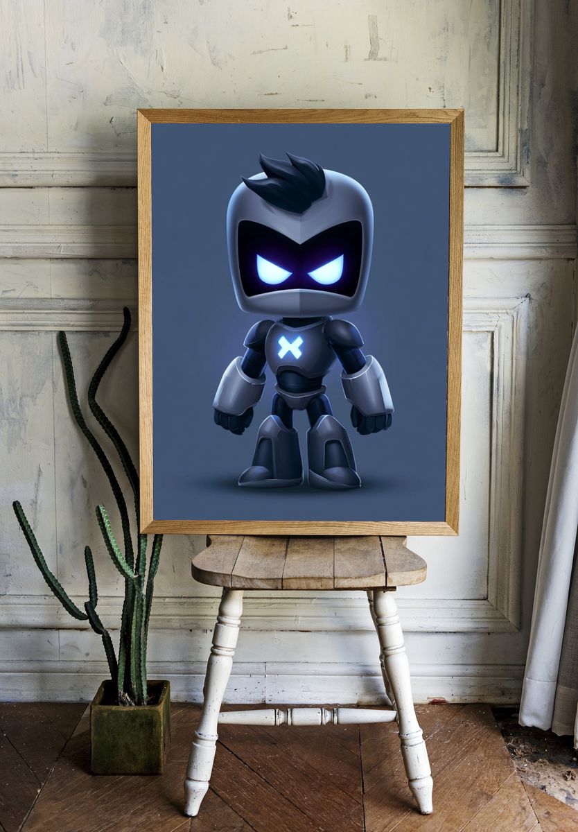 Cute Robot Character Illustration Poster. — room view 1