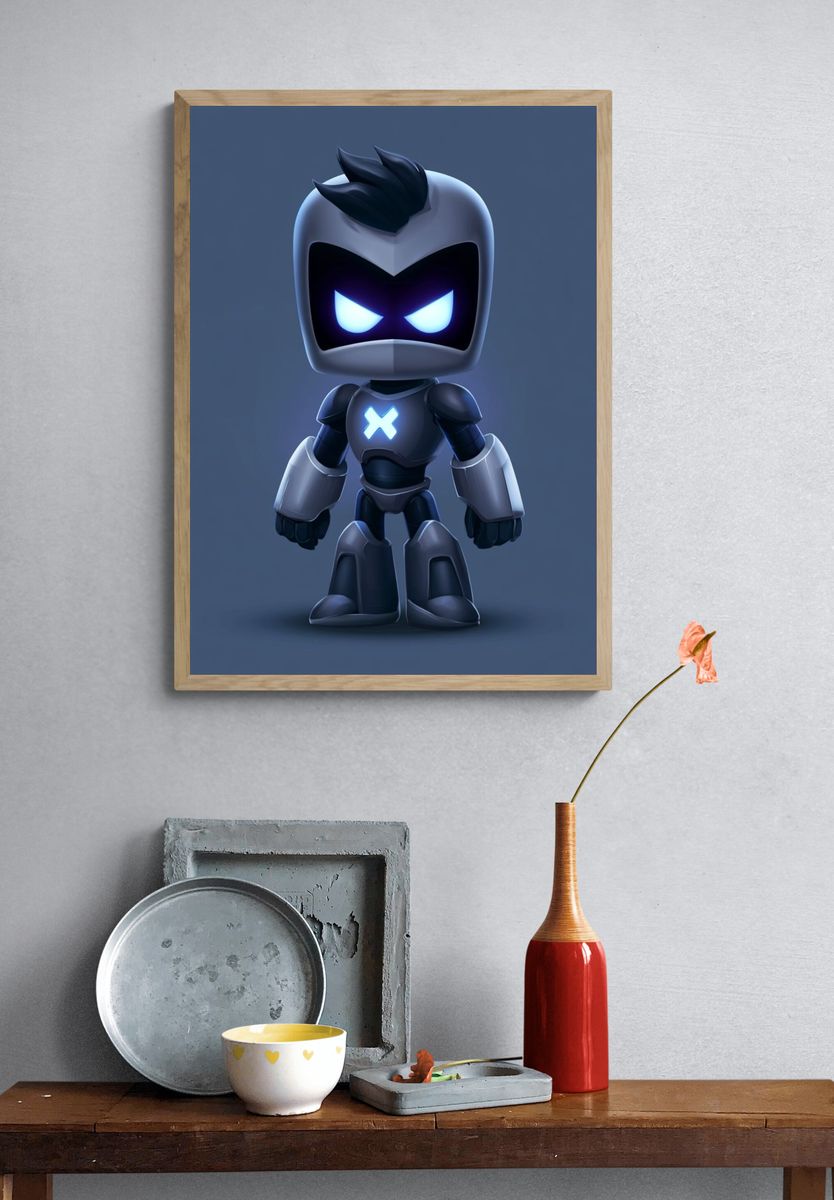 Cute Robot Character Illustration Poster. — room view 3