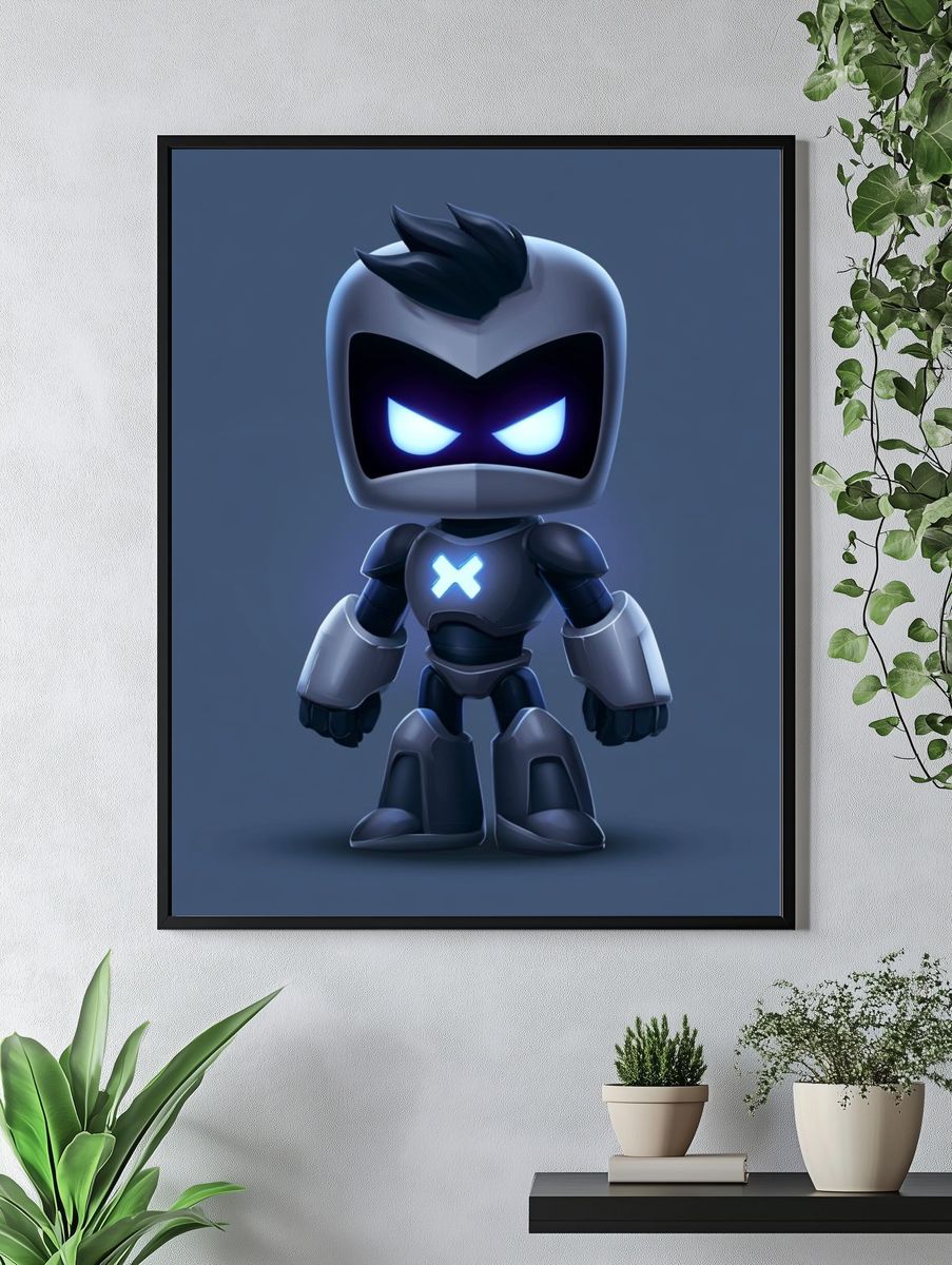 Cute Robot Character Illustration Poster. — room view 4