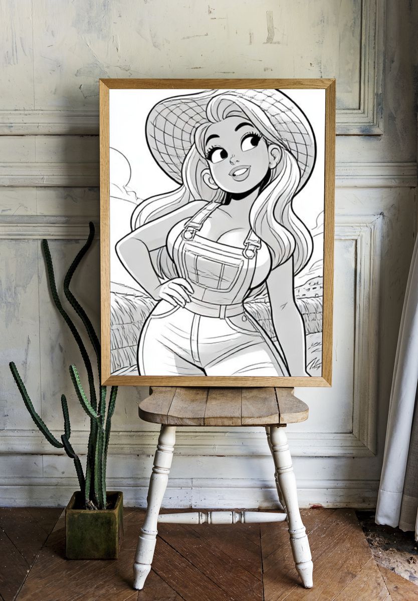 Smiling Girl in Sun Hat Illustration Poster. — room view 1