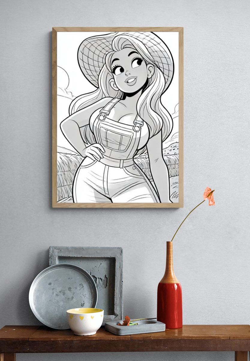 Smiling Girl in Sun Hat Illustration Poster. — room view 3