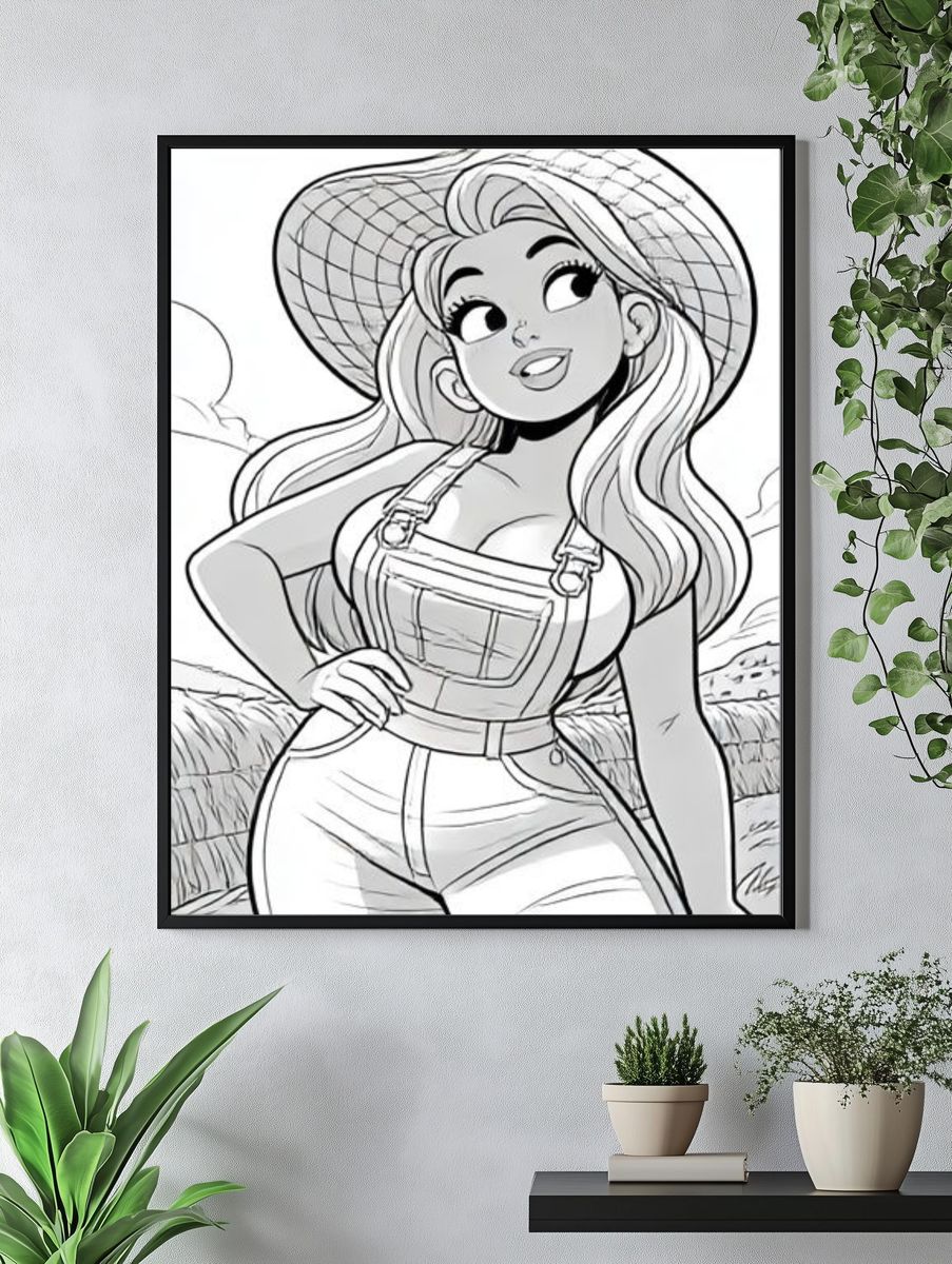Smiling Girl in Sun Hat Illustration Poster. — room view 4