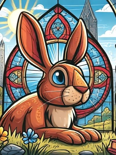 Stained Glass Rabbit Illustration Poster. poster print