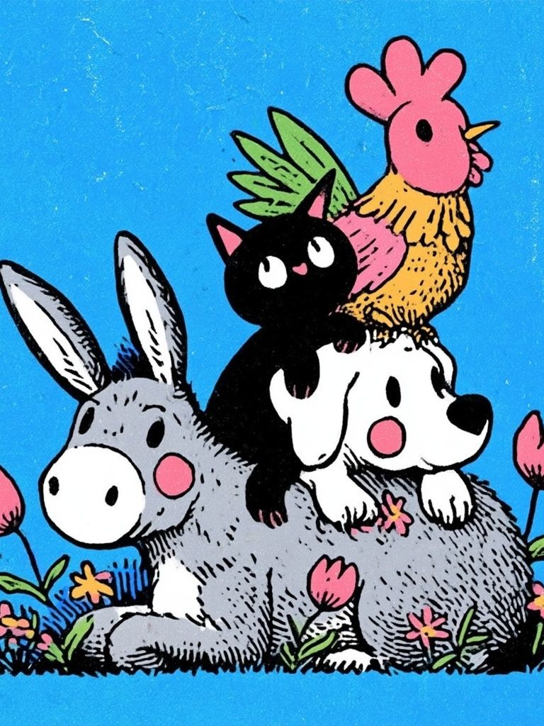 Cute Animal Stack Illustration Poster. poster detail