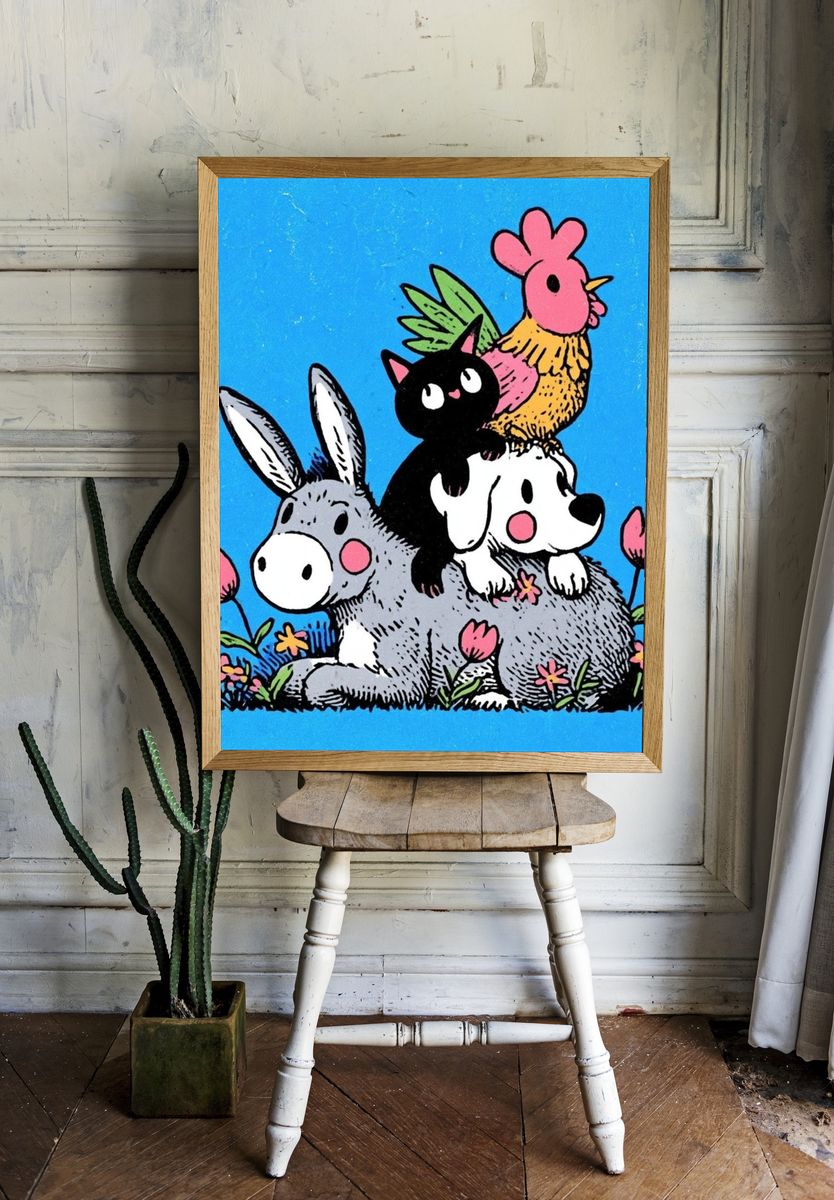 Cute Animal Stack Illustration Poster. room preview