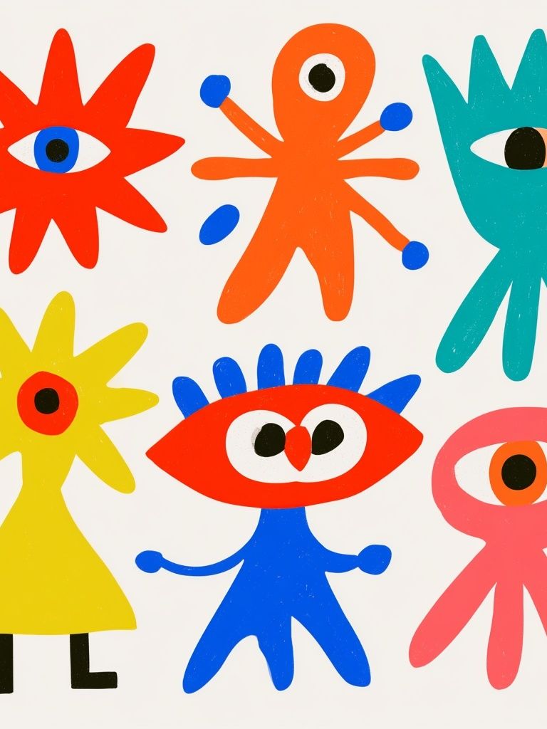 Playful Eye Figures Illustration Poster. poster detail
