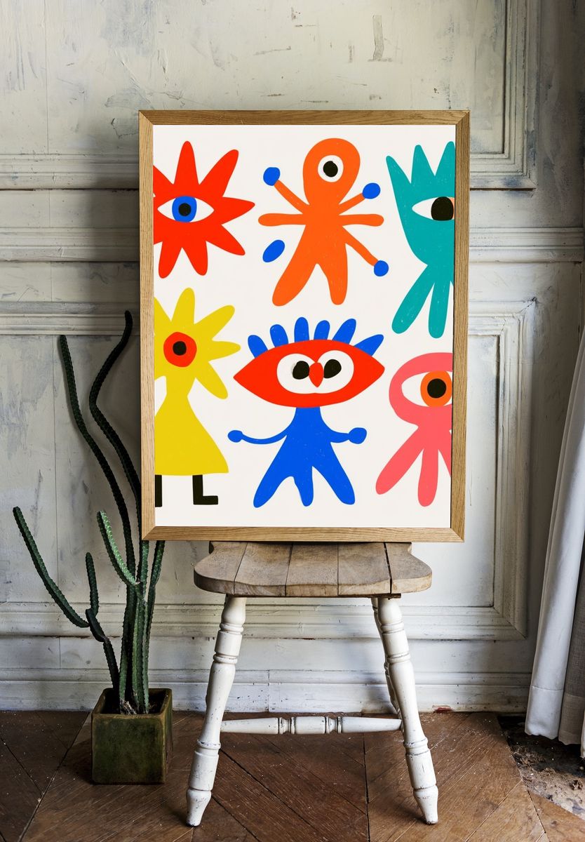 Playful Eye Figures Illustration Poster. — room view 1
