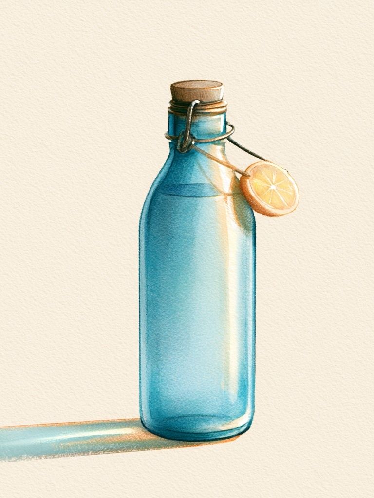Blue Glass Bottle Watercolor Poster. poster — illustration art