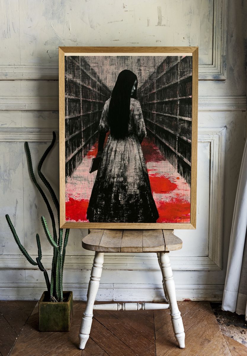 Haunted Hallway Figure Illustration Poster. — room view 1