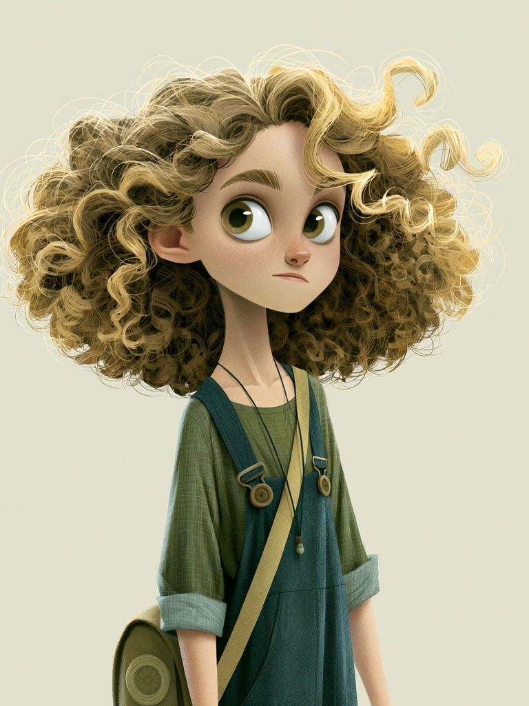 Curly Girl Character Illustration Poster. poster detail