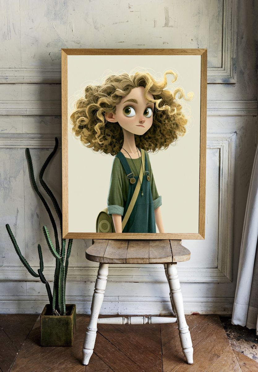 Curly Girl Character Illustration Poster. — room view 1