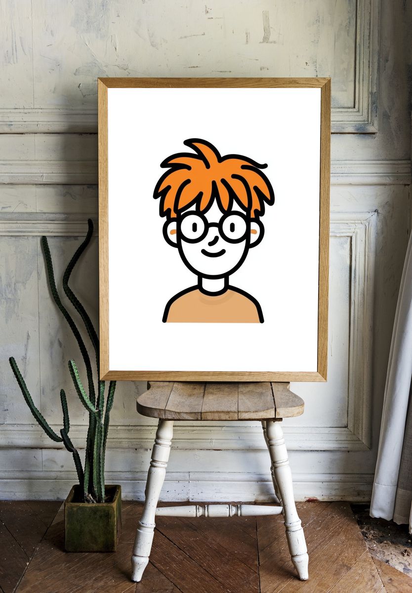 Red-Haired Cartoon Portrait Print. — room view 1