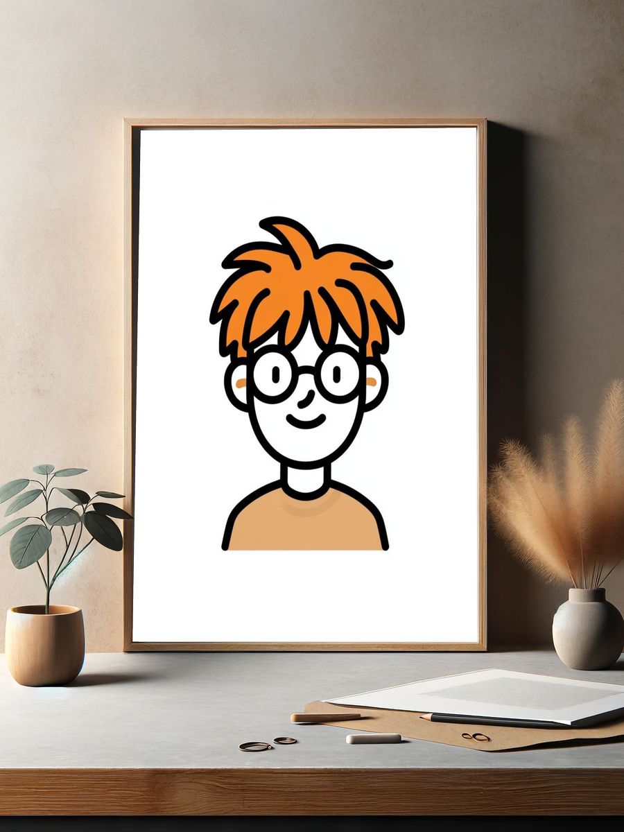 Red-Haired Cartoon Portrait Print. — room view 2
