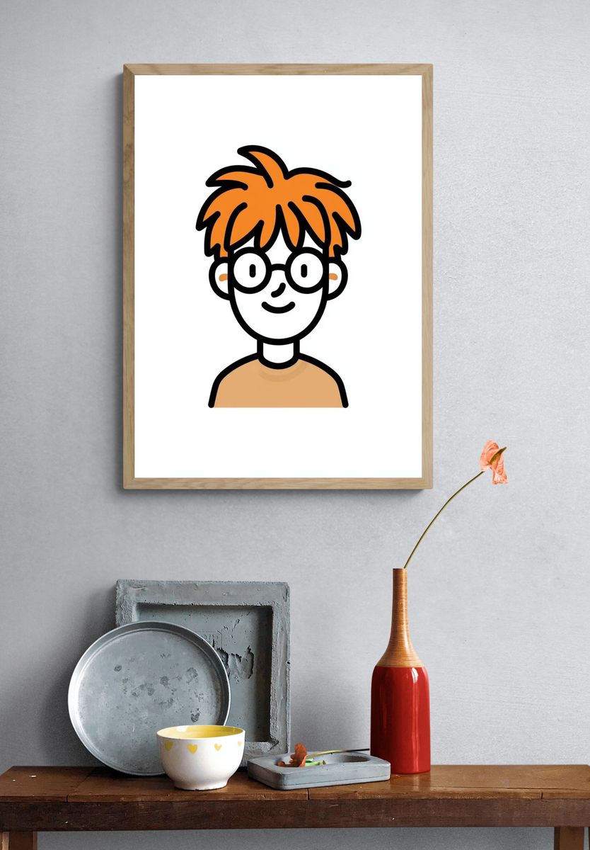 Red-Haired Cartoon Portrait Print. — room view 3