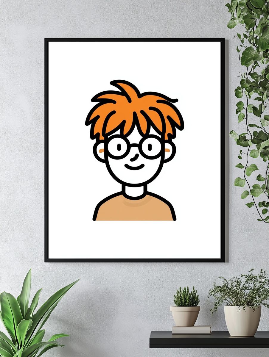 Red-Haired Cartoon Portrait Print. — room view 4