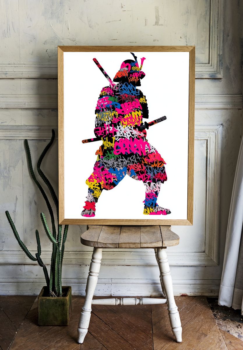 Graffiti Samurai Silhouette Poster. — room view 1