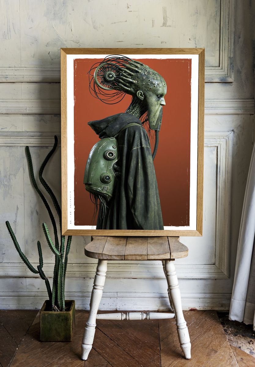 Cybernetic Figure Sci-Fi Poster. room preview