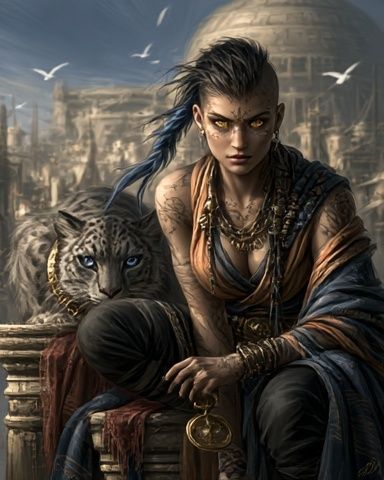 Warrior and Panther Fantasy Illustration Poster. poster detail