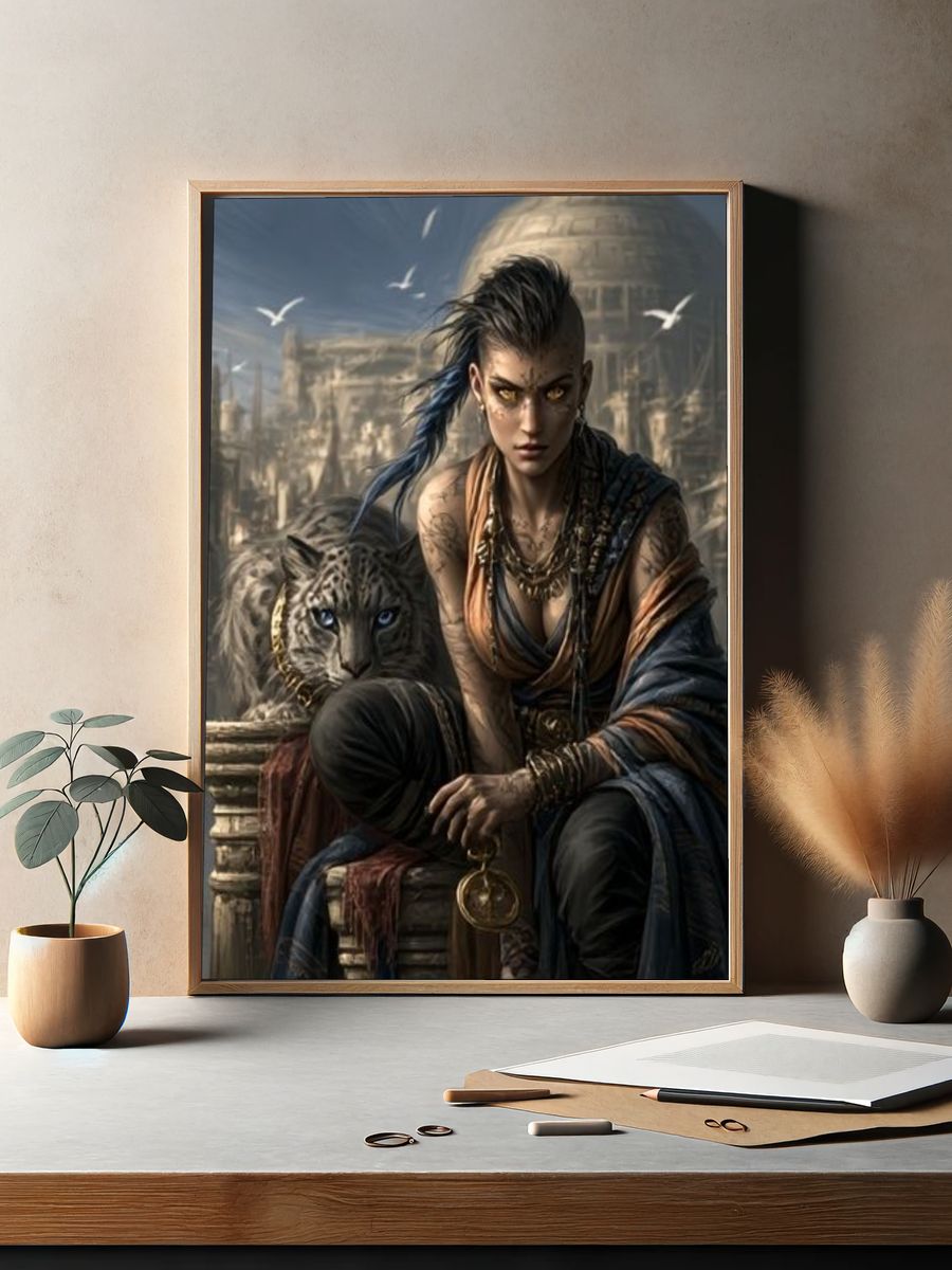 Warrior and Panther Fantasy Illustration Poster. — room view 2
