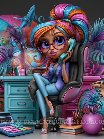 Colorful Girl Office Illustration Poster. poster