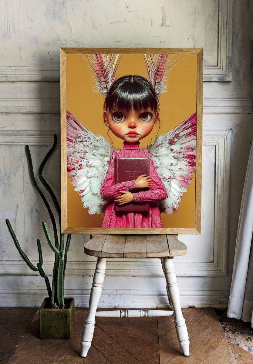 Winged Girl Portrait Illustration Poster. room preview