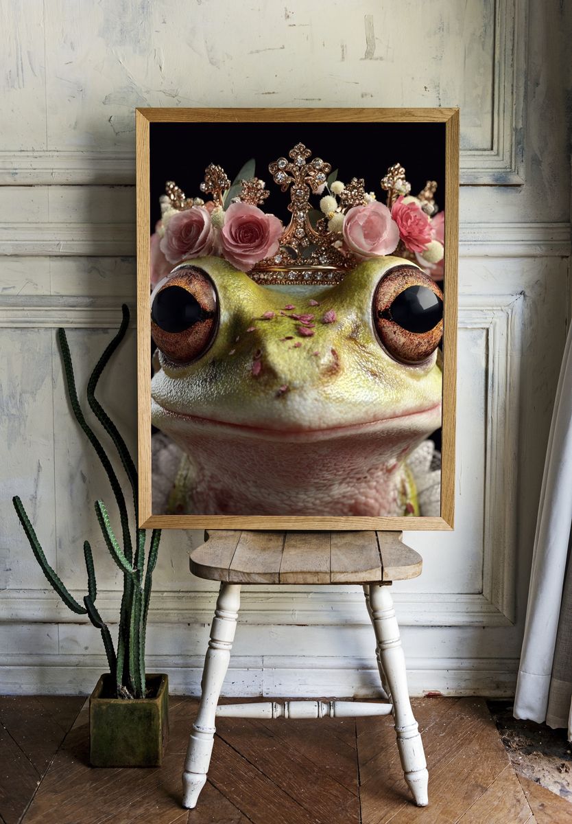 Crowned Frog Portrait Print. — room view 1