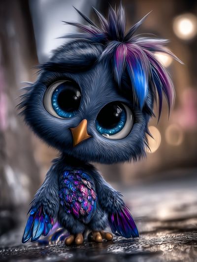 Cute Neon Bird Illustration Poster. poster print